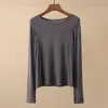 Camiseta Interior de Lana Tencel para Mujer en Otoño e Invierno de Manga Larga con Cuello Redondo Alta Elasticidad Ajustada Delgada Casual Prenda Exterior Camiseta