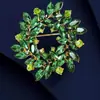 Broche de Corona de Cristal y Pedrería Estilo Europeo y Americano, Prendedor de Solapa Verde Retro a la Moda, Pin Antiexposición para Abrigos