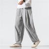 Traje Tang para hombre de estilo chino, pantalones de lino, casuales holgados de talla grande, pantalones Harlan de pierna ancha, bombachos, pantalones para mediana edad
