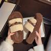 Pantuflas Peludas para Mujer Ropa Exterior Algodón Nuevo Estilo Otoño e Invierno Pantuflas de Suela Gruesa para el Hogar 2025 Súper Populares Lana de Cordero Cálidas Negras