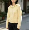 2026 Nuevo Cárdigan con Capucha Holgado, Simple, de Moda, Tejido de Punto Trenzado, Abrigo Chaqueta con Cremallera para Mujer, Ropa de Otoño Invierno para Mujer