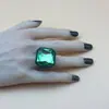 Anel de Resina Quadrado Octogonal Diamante Estilo Ins Novo Retro Colorido Simples Criativo Anel Doce