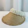Sombrero de Playa con Borde Crudo Deshilachado Protección Solar de Verano Ala Ancha Sombrero de Sol Sombrilla Sombrero de Paja con Parte Superior Abierta para Mujer