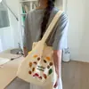 Bolsa Tote de Nylon Estilo Floresta Retro Bordada com Cogumelos Grande Capacidade Bolsa de Ombro com Cordão Bordada Bolsa para Estudante Sala de Aula Deslocamento