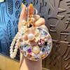 Espejo de Maquillaje Redondo Conveniente con Cadena para Llavero Colgante Decoración de Bolso de Moda Regalo Pequeño para Parejas