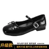 Sapatilhas de laço, bico redondo, nova coleção primavera/outono 2026, estilo Mary Jane baixo, sapatos baixos estilo francês, antiderrapantes, sapatos pequenos de couro