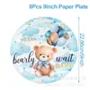 Conjunto de Louça para Festa de Aniversário Urso Azul Tema Urso de Desenho Animado Balões Festa de Aniversário Infantil Pratos e Copos de Papel Decoração