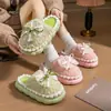 Pantuflas de Algodón con Lazo Dulce para Mujer para Otoño e Invierno para Uso Doméstico en Interiores, Dormitorio, Más Felpa, Suela Gruesa, Cálidas, Pantuflas de Confinamiento