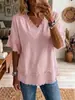 2026 Nuevo Amazon Europeo y Americano Transfronterizo Suéter de Cuello en V Manga Corta Corte Holgado Camisa para Mujer Top Casual para Mujer