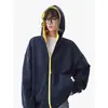 Otoño/Invierno 2026 Estilo Americano High Street Peso Pesado Cinta Bloque de Color Color Sólido Unisex Sudadera con Capucha de Manga Larga Chaqueta Cardigan
