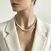 Colar de pérolas de água doce naturais moda feminina corrente clavícula barhaoke design de nicho colar de ouro 14K corrente de suéter
