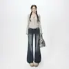 Calça Flare Retro Americana de Cintura Baixa para Outono 2026, Modelagem Slim Fit, Versátil, Jeans com Elastano para Outono-Inverno, Feminina