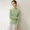 Suéter de cachemira pura de lujo para mujer, cuello semi-alto, acanalado, corte ajustado, manga larga, tejido sencillo, suéter básico ajustado