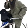 Casaco trench coat feminino de alta costura estilo vintage de Dongdaemun, Coreia, com bloqueio de cores, gola de lapela, ajuste solto e zíper