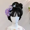 2026 Design Original Feito à Mão Super Delicado Estilo Antigo Roxo Hanfu Acessório de Cabelo Grampo com Flores Relevadas