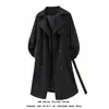 Otoño 2026 Nuevo Cortavientos de Color Sólido Holgado de Longitud Media de Doble Botonadura Moda Juvenil Chaqueta Cardigan Casual