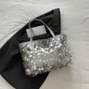 Bolsa de Lantejoulas da Moda para Mulheres 2025 Nova Tendência de Nicho Bolsa de Ombro Tipo Saco Versátil Grande Capacidade Bolsa Tote