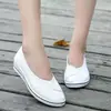 Zapatos planos de enfermera con grulla de almohada blanca, zapatos de trabajo de tacón de cuña blancos, zapatos de tela genuina, zapatos de belleza casuales transpirables para mujer