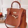 2025 Nova Bolsa Kelly de Couro de Primeira Camada Alça Larga de Ombro Bolsa Feminina de Couro Genuíno Roupa de Trabalho Versátil Bolsa de Ombro Transversal