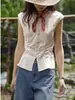 Camisa de Mujer Soljghter Estilo Francés Retro con Pliegues y Mangas Cortas, Cuello en V, Top Elegante de Verano con Mangas Cortas