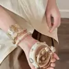 Set vintage de pulseras apilables doradas para mujer, estilo bohemio vacacional, pulseras de declaración de nicho, joyería exagerada