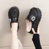 Pantuflas de verano para mujer para exteriores con diseño hueco, sandalias casuales de media zapatilla con plataforma de suela gruesa de 7 cm