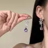 Conjunto de Colar e Brincos com Pingente de Gota Roxa Full Diamond Transfronteiriço Europeu e Americano, Conjunto Luxuoso de Corrente para Clavícula para Vestido de Noite para Mulheres