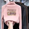Camiseta básica de forro polar con cuello alto medio para niñas, nuevo estilo primavera y otoño 2026, ropa interior de manga larga moderna para niños, top de estudiante con dibujos animados