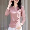 Camiseta de Manga Larga con Cuello en V para Mujer Talla Grande, Nuevo Estilo Otoño Temprano 2026, Top con Cintura Fruncida, Prenda Básica Elegante Versátil