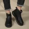 Botas de Algodón Cálidas para Hombre con Forro Polar de Invierno, Botines de Piel Impermeables y Antideslizantes con Cremallera Lateral, Adecuados para Hombres de Mediana Edad y Mayores