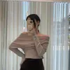Suéter de um ombro cor de café para mulheres, peça base para outono e inverno, design sexy ombro a ombro, caimento justo, top de tricô chique, super popular