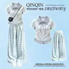 Conjunto de Moda 2026 para Niñas: Top de Manga Corta con Cuello Polo y Pantalones Casuales de Cuadros de Pierna Ancha, Estilo Universitario para Niños Mayores