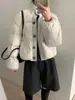 Chamarra de Invierno Ligera Cálida Cuello Alto Patchwork de Lana con Relleno para Mujer 2025 Nueva Chamarra Abotonada 26040