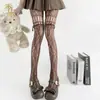 Medias de rejilla sexy ultrafinas estilo japonés con lazo de encaje de deseo puro hueco retro para mujer W43
