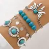 Pulseira de Folha de Turquesa Estilo Boêmio Transfronteiriço Conjunto de Pulseiras de Flor de Laço Estilo Étnico Turquesa