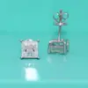 Pendientes de tuerca de cuatro garras cuadradas de moissanita para niñas, plata de ley S925, diseño de princesa de nicho de moda simple con circonitas