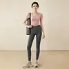 Traje Deportivo para Mujer Manga Larga Hombro Hueco Cintura Alta Pantalones de Yoga Adelgazantes Secado Rápido Transpirable Ropa de Fitness Estilo Femenino Ropa de Mujer