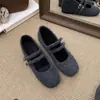 Zapatos Mary Jane de Piel para Mujer que Aumentan la Altura para Mujeres Bajitas, Invierno 2025, Zapatos Individuales Cálidos con Forro de Lana, Correa de Doble Hebilla, Color Gris