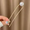 Horquilla de Aleación para Mujer Nueva Primavera 2025 Nuevo Estilo Chino Horquilla en Forma de U con Perla Antigua Accesorio para el Cabello Diario