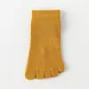 Meias de Cinco Dedos Reais para Homens, Cano Médio, Finas de Verão, Antibacterianas, Resistentes a Odores, Malha, Algodão Puro, Meias para Dedos, Sem Costura, Cor Sólida, Simples