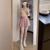 Falda Plisada Rosa de Seda de Hielo para Mujer, Nuevo Estilo de Verano, Cintura Alta, Delgada, Falda Corta para Figuras Pequeñas