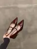 Elegantes zapatos de mujer de tacón medio a alto, estilo francés, punta fina, color negro, colección nueva 2025, adecuados para primavera, otoño e invierno, zapatos de noche estilo Mary Jane