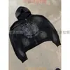 Sudadera con Capucha y Cremallera Estampada con Pedrería Manga Larga Y2K Chaqueta Punk Estilo Urbano Oscuro Hip-Hop Ins