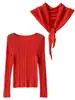 Conjunto de Dos Piezas de Suéter de Punto Suave de Lana Estilo Coreano de Lujo Ligero y Chal para Mujer, Primavera 2026, Camiseta Base Casual Ss997