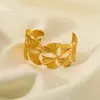 Producto Transfronterizo Más Vendido en Europa y América: Pulsera de Acero Inoxidable Hoja de Ginkgo con Acabado Chapado en Oro, Electrochapado en Oro Real de 18K, Pulsera Abierta que No se Desvanece