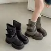 Botines Martin negros de tacón grueso estilo británico retro para mujer, nueva colección de otoño 2026, tobilleras adelgazantes y que realzan la altura