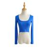 YPFF Trendy Mulheres Grande Camisa Base De Gola Redonda Cor Sólida Stretch Thread Manga Longa T-Shirt Cintura Alta Exposição Umbigo Top Curto