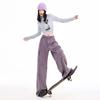 Jeans de Trabajo Retro Americano Morados para Mujer Tallas Grandes mm Gordita Sexy Cintura Alta Sueltos Otoño e Invierno Pierna Ancha Pantalones Dopamina