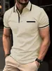 Camisa Polo Masculina de Verão Europeia e Americana Nova de Manga Curta Estampada em 3D Casual para Esportes ao Ar Livre Respirável Bolso com Aba Calça Camisa Polo