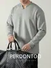 Camiseta Suave de Algodón de Alta Calidad, Doble Cara, Cuello en V, Manga Larga para Hombre, Camisa Base Pesada para Otoño e Invierno.